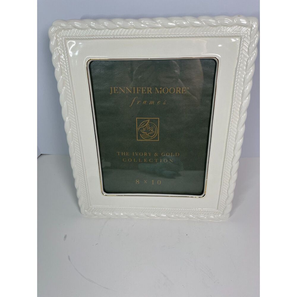 Jennifer Moore Ivory Gold 8x10 Porcelain Picture Frame Rope Border Vintage